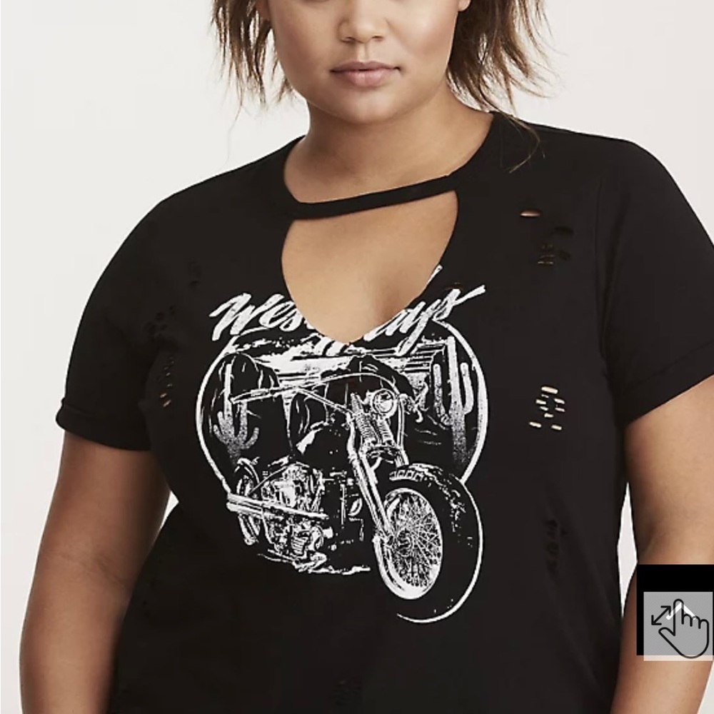 Torrid black destructed distressed punk goth motorcycle cut out graphic tee